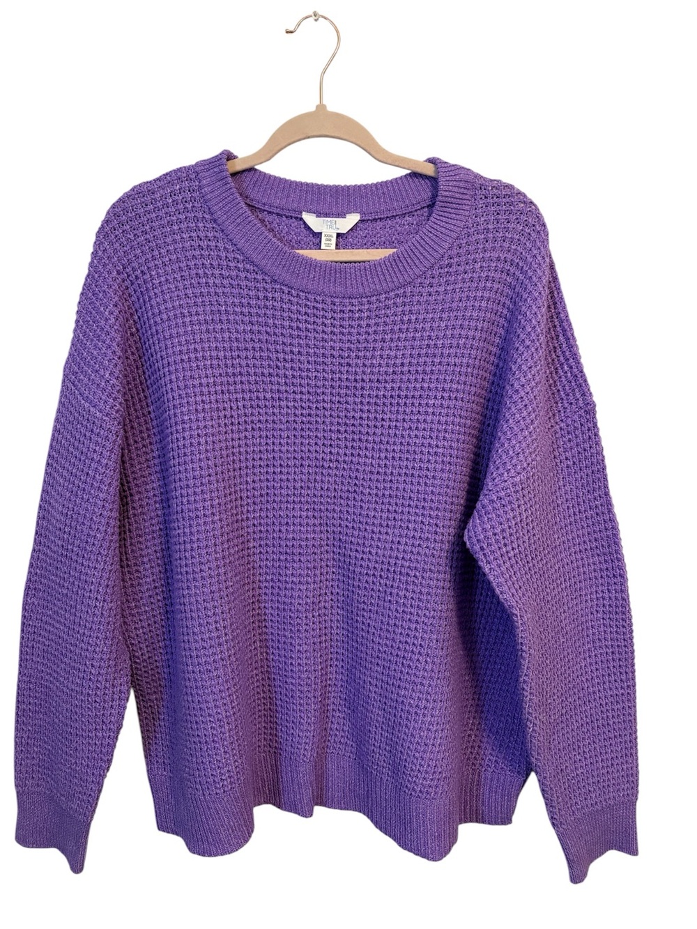 Time and Tru Purple Waffle Knit Crew Neck Sweater